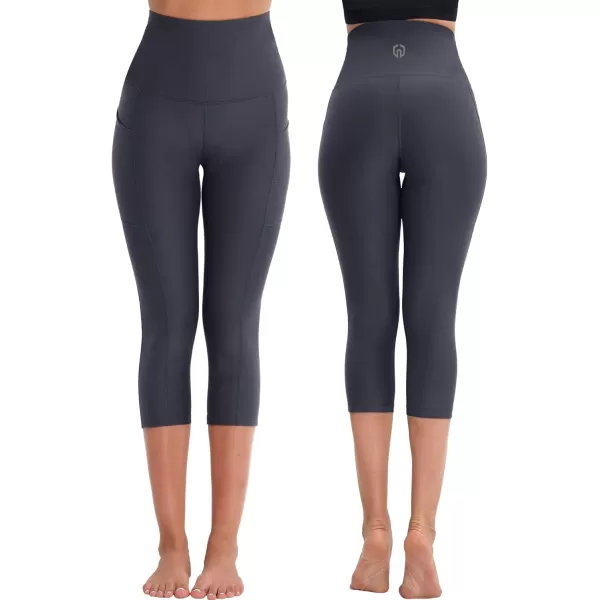 imageNELEUS Womens Yoga Running Capris Tummy Control High Waist Workout Pants9042 BlueGreyRed 3 Pack