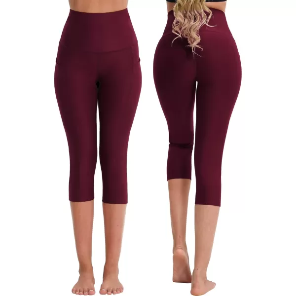 imageNELEUS Womens Yoga Running Capris Tummy Control High Waist Workout Pants9042 BlueGreyRed 3 Pack