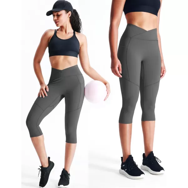 imageNELEUS Womens Yoga Running Capris Tummy Control High Waist Workout Pants9123 BlackGreyDark Navy Blue 3 Pack