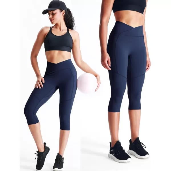 imageNELEUS Womens Yoga Running Capris Tummy Control High Waist Workout Pants9123 BlackGreyDark Navy Blue 3 Pack