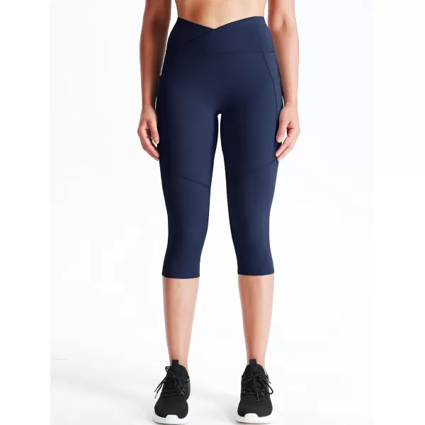 imageNELEUS Womens Yoga Running Capris Tummy Control High Waist Workout Pants9123 BlackGreyDark Navy Blue 3 Pack