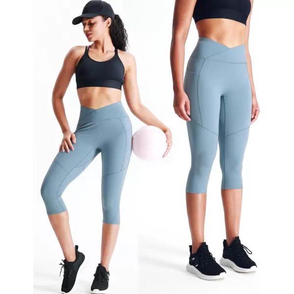 imageNELEUS Womens Yoga Running Capris Tummy Control High Waist Workout Pants9123 BlackGreyGrayish Blue  3 Pack