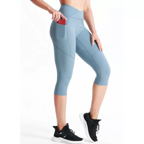 imageNELEUS Womens Yoga Running Capris Tummy Control High Waist Workout Pants9123 BlackGreyGrayish Blue  3 Pack