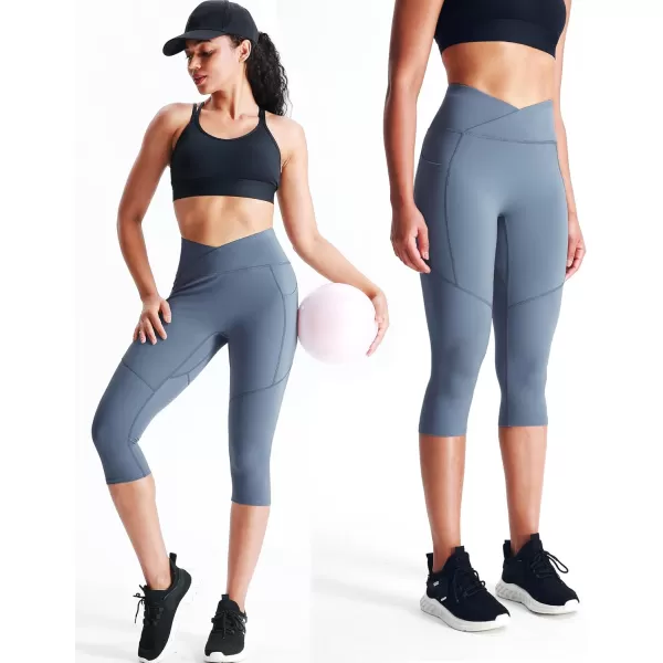 imageNELEUS Womens Yoga Running Capris Tummy Control High Waist Workout Pants9123 BlackGreyNavy Blue  3 Pack