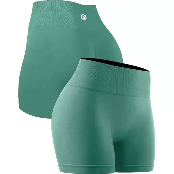 imageNELEUS Workout ShortsLegging for Women Scrunch Seamless Soft High Waist Gym ShortsPantsQ1055 1 Pack lake Green