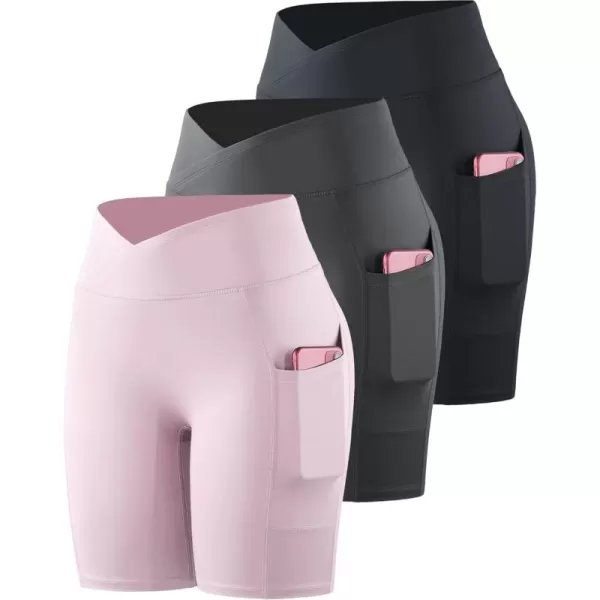 imageNELEUS Womens 3 Pack Biker Shorts High Waist Running Yoga Shorts with Pockets9115 BlackGreyPink  3 Pack