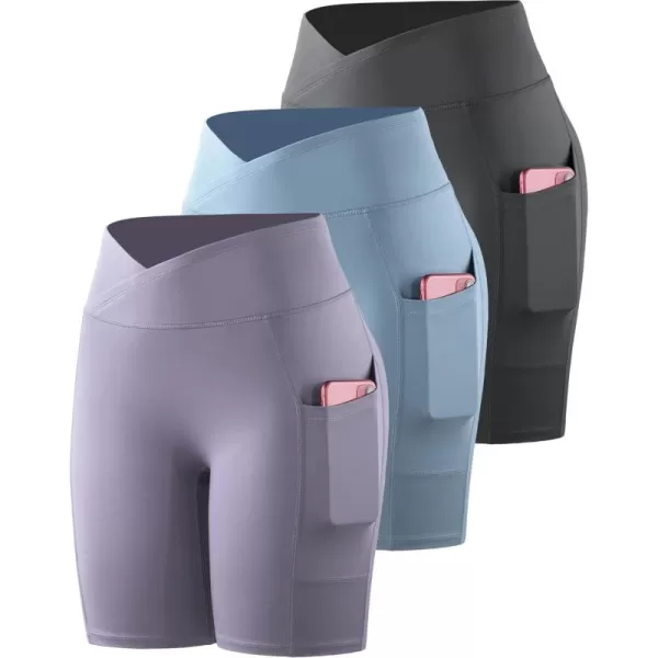 imageNELEUS Womens 3 Pack Biker Shorts High Waist Running Yoga Shorts with Pockets9115 BlueGreyPurple  3 Pack