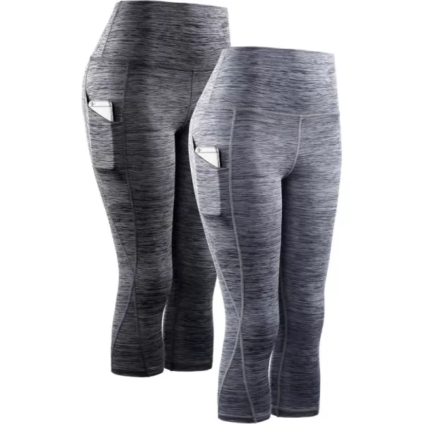 imageNELEUS Womens Yoga Running Capris Tummy Control High Waist Workout Pants9034 BlackGrey 2 Pack