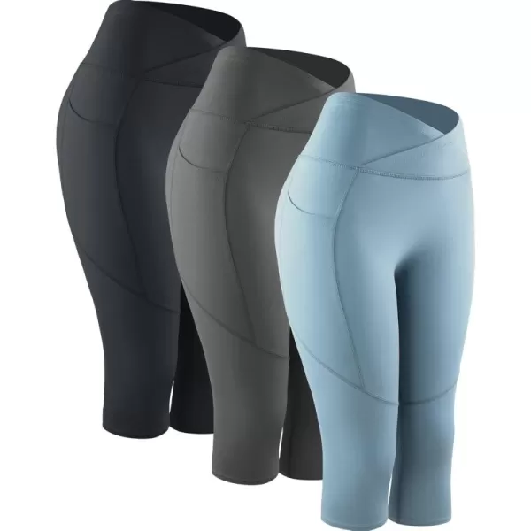 imageNELEUS Womens Yoga Running Capris Tummy Control High Waist Workout Pants9123 BlackGreyGrayish Blue  3 Pack