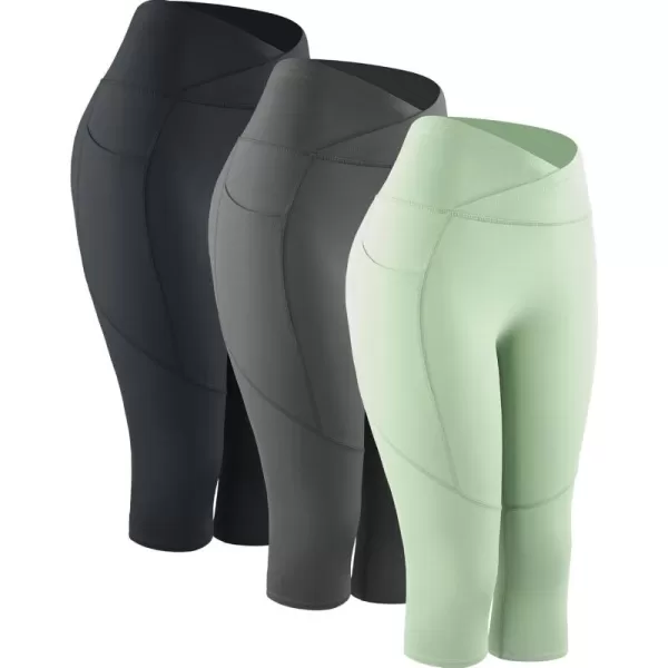 imageNELEUS Womens Yoga Running Capris Tummy Control High Waist Workout Pants9123 BlackGreyLight Green  3 Pack