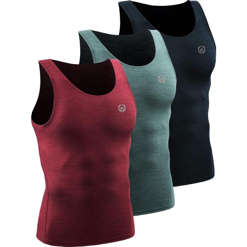imageNELEUS Mens 3 Pack Dry Fit Compression Tank Top5074 Light GreenSlate GrayRed 3 Pack