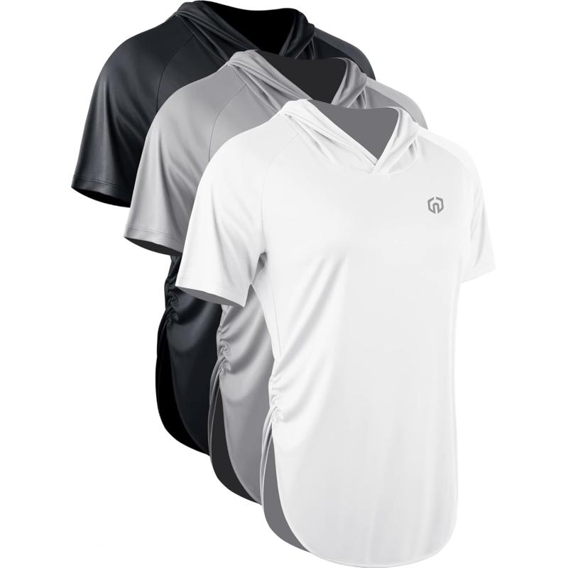 imageNELEUS Womens Sun Protection Running Shirts Workout Athletic Shirts with Hoods8104 BlackGreyWhite 3 Pack