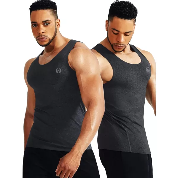 imageNELEUS Mens 3 Pack Dry Fit Compression Tank Top5074 Black GreySlate GrayLight Grey 3 Pack