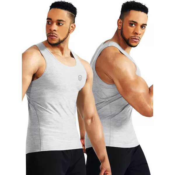 imageNELEUS Mens 3 Pack Dry Fit Compression Tank Top5074 Light GreyNavyLight Green 3 Pack