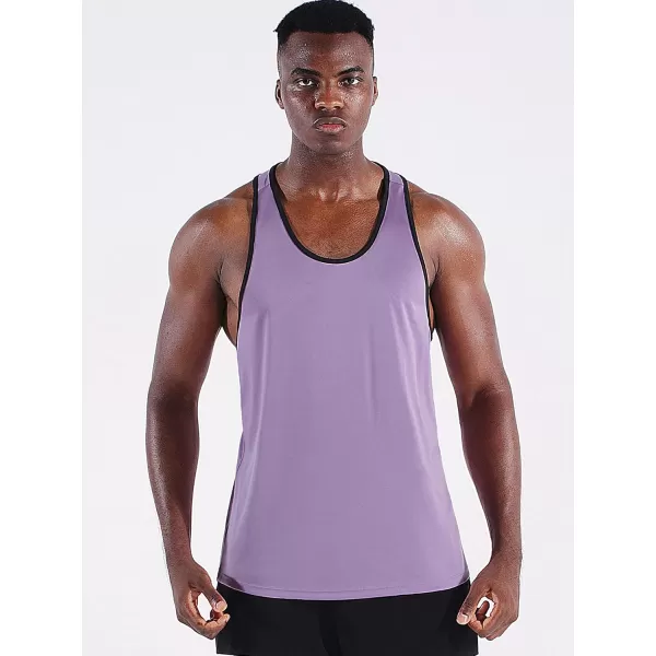 imageNELEUS Mens 3 Pack Running Tank Top Dry Fit YBack Athletic Workout Tank Tops5097 PurplePinkWhite 3 Pack
