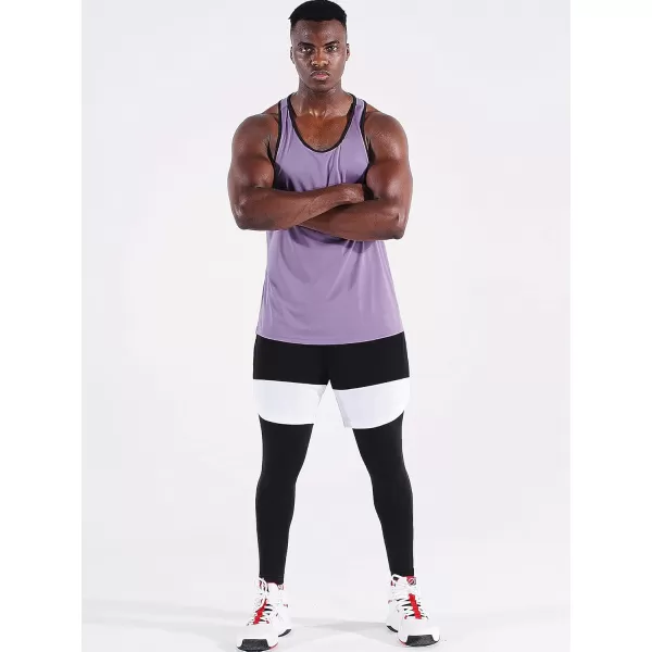 imageNELEUS Mens 3 Pack Running Tank Top Dry Fit YBack Athletic Workout Tank Tops5097 PurplePinkWhite 3 Pack