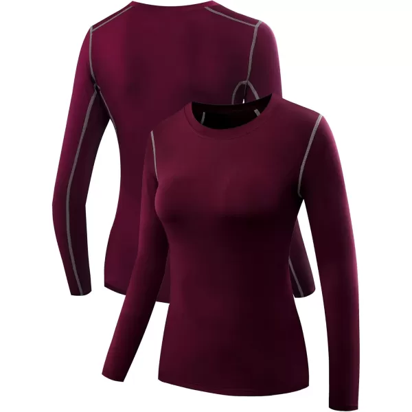 imageNELEUS Womens 3 Pack Athletic Compression Long Sleeve T Shirt Dry Fit03 BlackGreyBurgundy 3 Pack