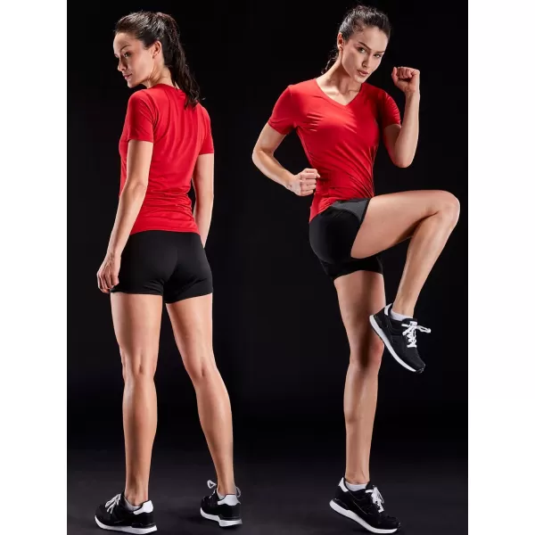 imageNELEUS Womens 3 Pack Compression Workout Athletic Shirt8016 BlueLight BlueRed 3 Pack