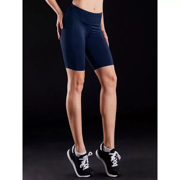 imageNELEUS Womens Athletic Shorts High Waist Tummy Control Workout Biker Shorts for Running Gym Yoga9005 3 Pack blackGreyNavy Blue