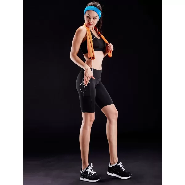 imageNELEUS Womens Athletic Shorts High Waist Tummy Control Workout Biker Shorts for Running Gym Yoga9005 3 Pack blackGreyNavy Blue