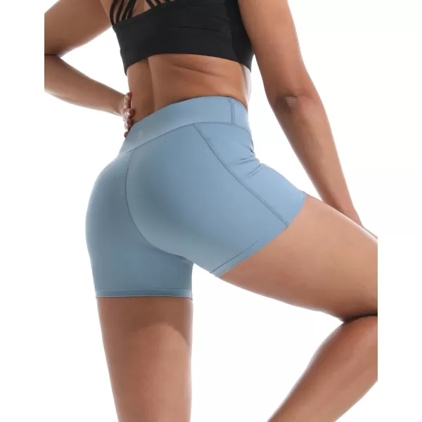 imageNELEUS Womens Athletic Shorts High Waist Tummy Control Workout Biker Shorts for Running Gym Yoga9118 BlackGreyLight Blue 3 Pack