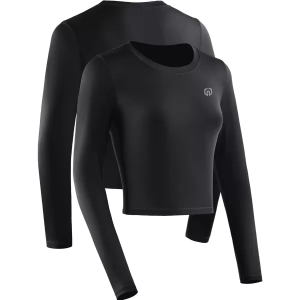 imageNELEUS Womens Running Workout Athletic Crop Shirts Pack of 3BlackBlackBlack  Long Sleeve