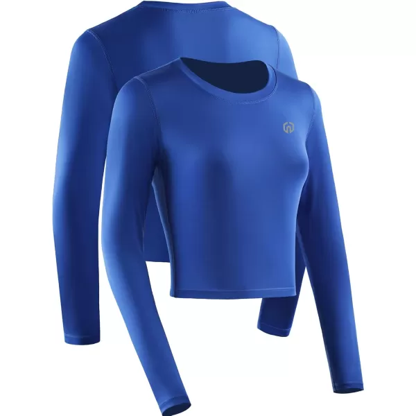 imageNELEUS Womens Running Workout Athletic Crop Shirts Pack of 3BlackGreyBlue  Long Sleeve