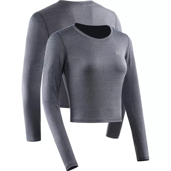 imageNELEUS Womens Running Workout Athletic Crop Shirts Pack of 3BlackGreyBlue  Long Sleeve