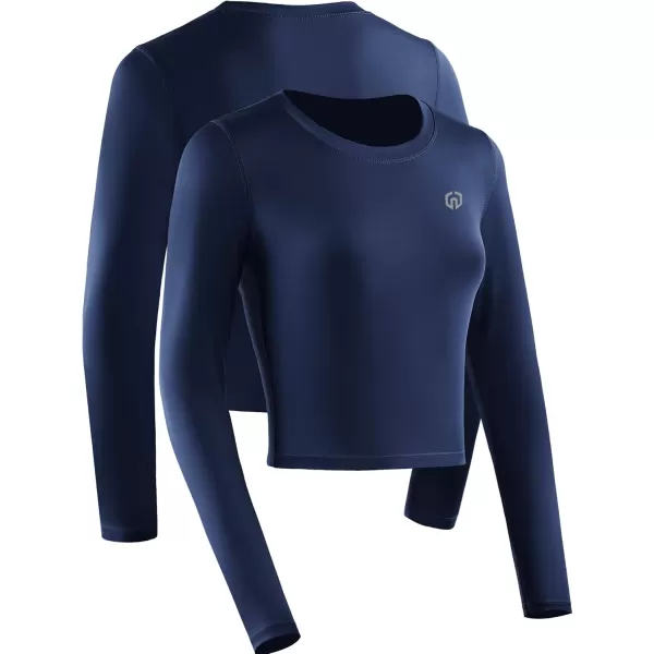 imageNELEUS Womens Running Workout Athletic Crop Shirts Pack of 3BlackGreyNavy Blue  Long Sleeve