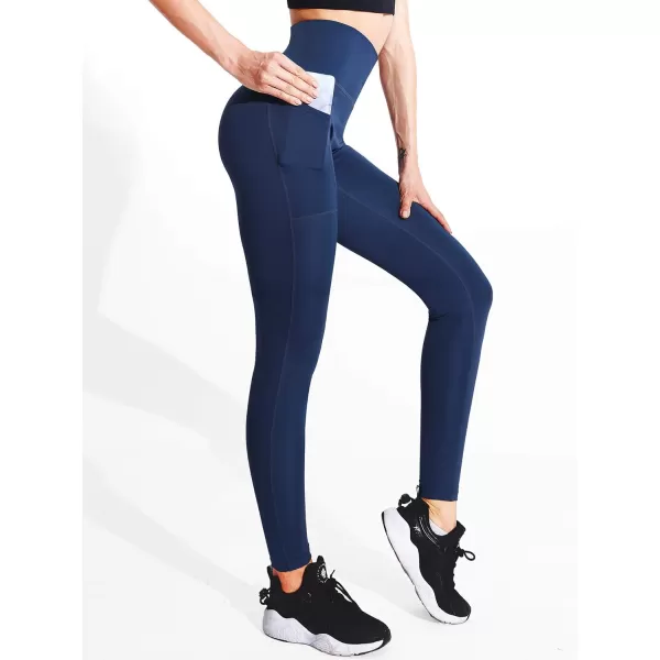 imageNELEUS Womens Yoga Pant Tummy Control High Waist Running Leggings with Pocket9048 2 Pack blackNavy