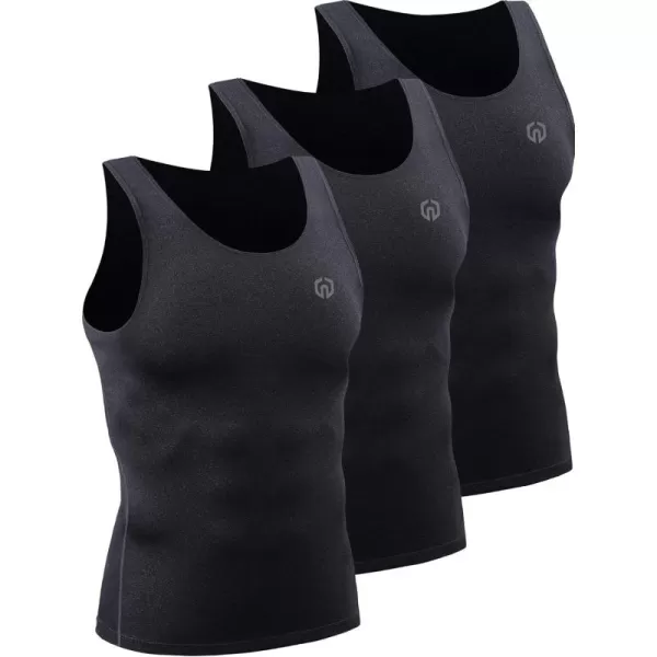 imageNELEUS Mens 3 Pack Dry Fit Compression Tank Top5074 Black Grey 3 Pack