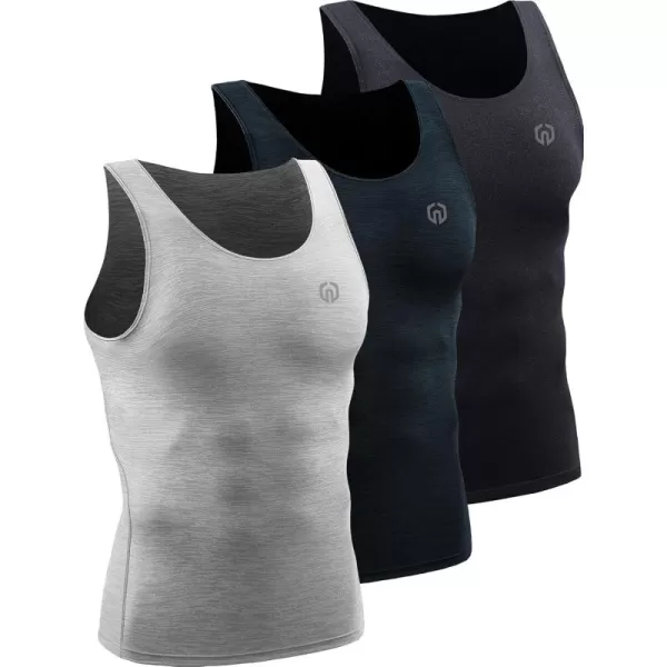 imageNELEUS Mens 3 Pack Dry Fit Compression Tank Top5074 Black GreySlate GrayLight Grey 3 Pack