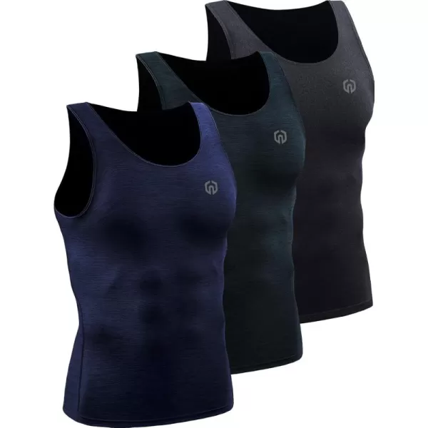 imageNELEUS Mens 3 Pack Dry Fit Compression Tank Top5074 Black GreySlate GrayNavy 3 Pack