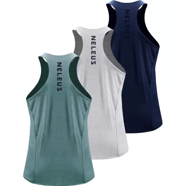 imageNELEUS Mens 3 Pack Running Tank Top Dry Fit YBack Athletic Workout Tank Tops5069 NavyLight GreyLight Green 3 Pack