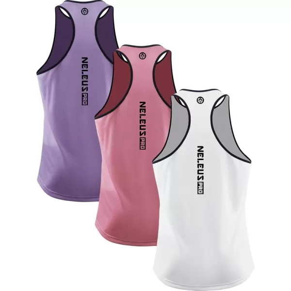 imageNELEUS Mens 3 Pack Running Tank Top Dry Fit YBack Athletic Workout Tank Tops5097 PurplePinkWhite 3 Pack