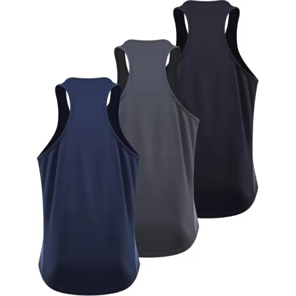 imageNELEUS Mens 3 Pack Running Tank Top Dry Fit YBack Athletic Workout Tank Tops5161 BlackGreyNavy Blue