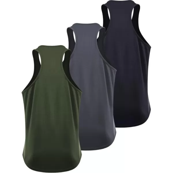 imageNELEUS Mens 3 Pack Running Tank Top Dry Fit YBack Athletic Workout Tank Tops5161 BlackGreyOlive Green