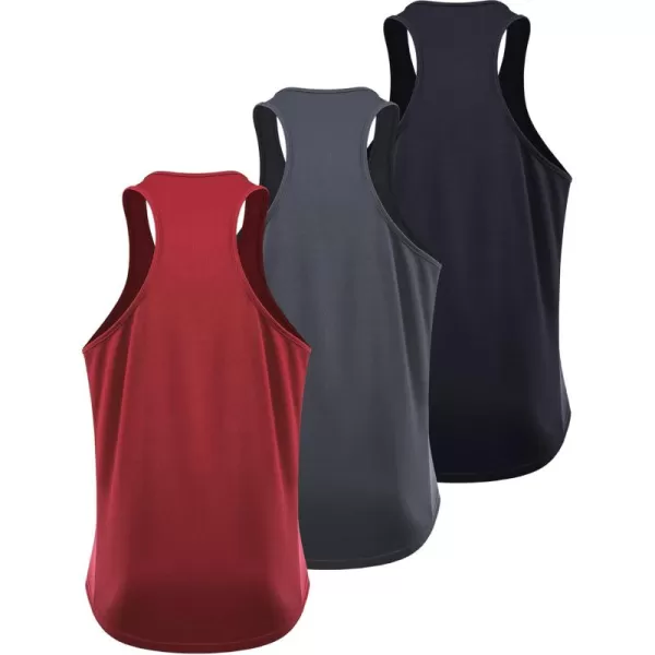 imageNELEUS Mens 3 Pack Running Tank Top Dry Fit YBack Athletic Workout Tank Tops5161 BlackGreyRed