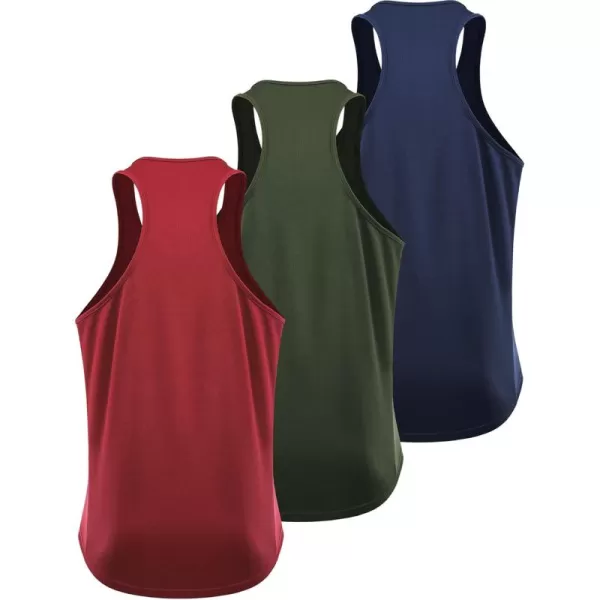 imageNELEUS Mens 3 Pack Running Tank Top Dry Fit YBack Athletic Workout Tank Tops5161 RedOlive GreenNavy Blue