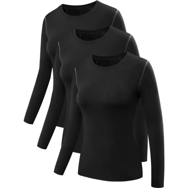 imageNELEUS Womens 3 Pack Athletic Compression Long Sleeve T Shirt Dry Fit03 3 Pack Black