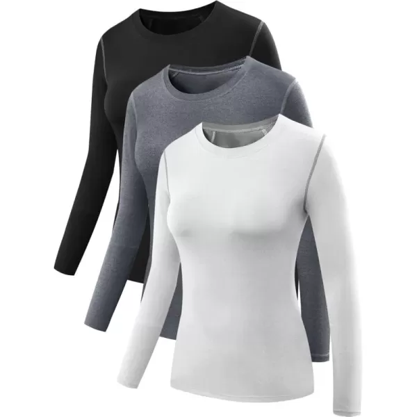 imageNELEUS Womens 3 Pack Athletic Compression Long Sleeve T Shirt Dry Fit03 3 Packblack grey white