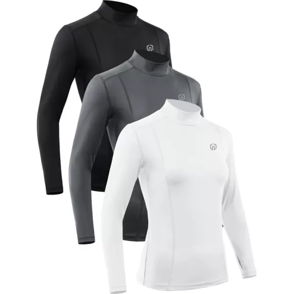 imageNELEUS Womens 3 Pack Athletic Compression Long Sleeve T Shirt Dry Fit05 BlackGreyWhite 3 Pack