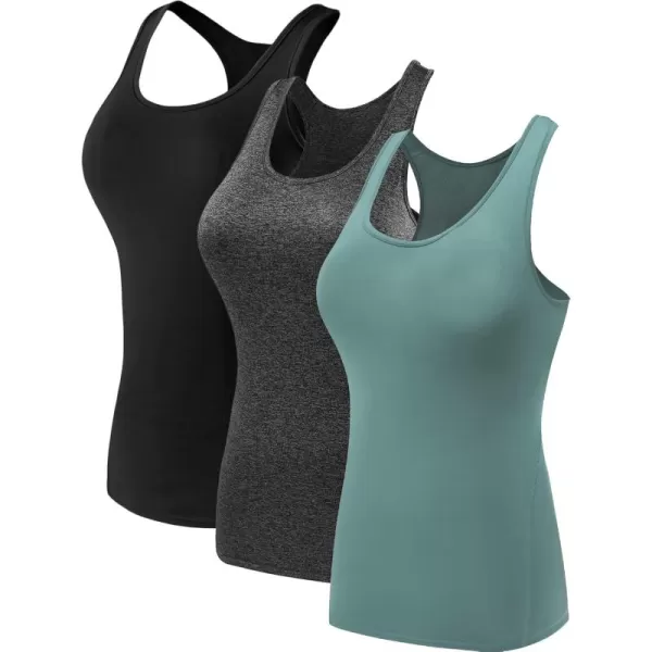 imageNELEUS Womens 3 Pack Compression Base Layer Dry Fit Tank Top04 BlackGreyBlackish Green 3 Pack