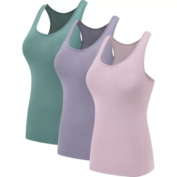 imageNELEUS Womens 3 Pack Compression Base Layer Dry Fit Tank Top04 PinkPurpleBlackish Green 3 Pack