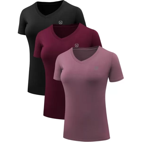 imageNELEUS Womens 3 Pack Compression Workout Athletic Shirt8016 BlackBurgundyRosy Brown 3 Pack