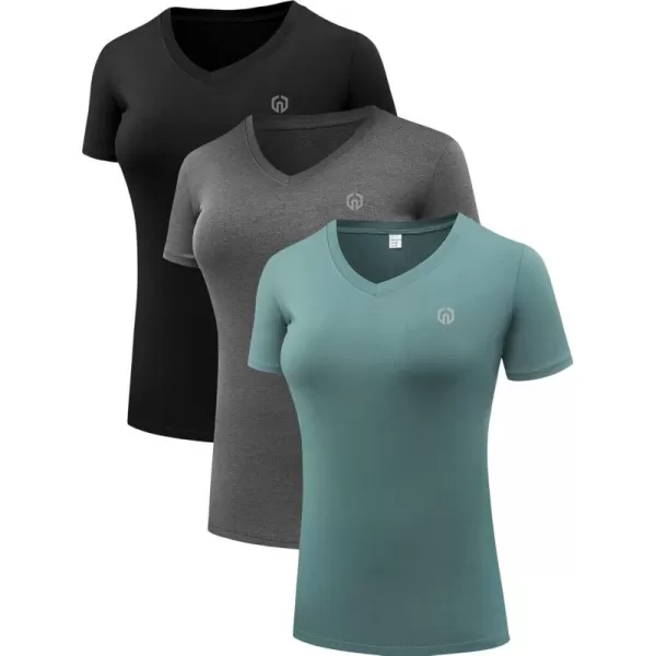 imageNELEUS Womens 3 Pack Compression Workout Athletic Shirt8016 BlackGreyBlackish Green 3 Pack