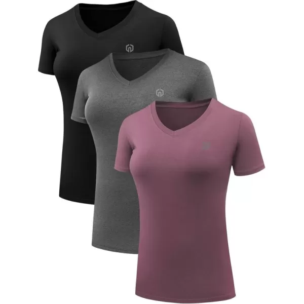 imageNELEUS Womens 3 Pack Compression Workout Athletic Shirt8016 BlackGreyRosy Brown 3 Pack