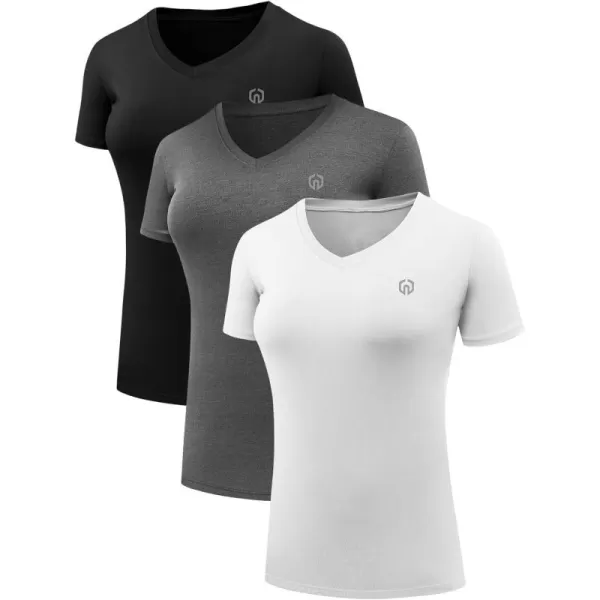 imageNELEUS Womens 3 Pack Compression Workout Athletic Shirt8016 BlackGreyWhite 3 Pack