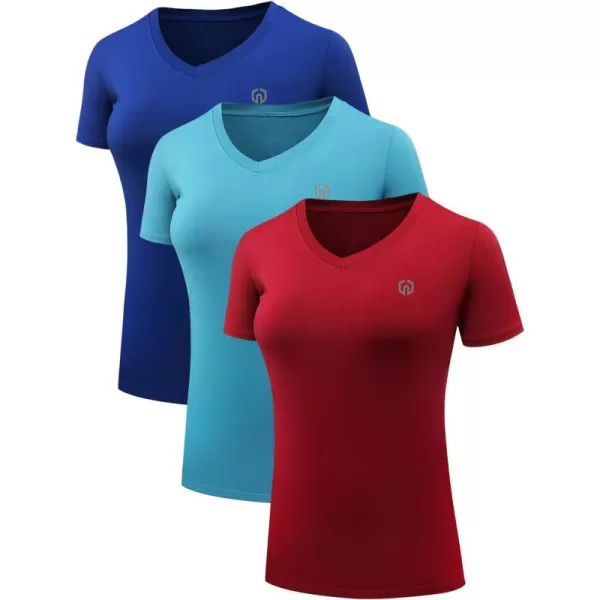 imageNELEUS Womens 3 Pack Compression Workout Athletic Shirt8016 BlueLight BlueRed 3 Pack