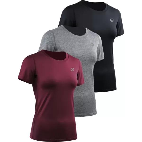 imageNELEUS Womens 3 Pack Compression Workout Athletic Shirt8017 BlackGreyBurgundy